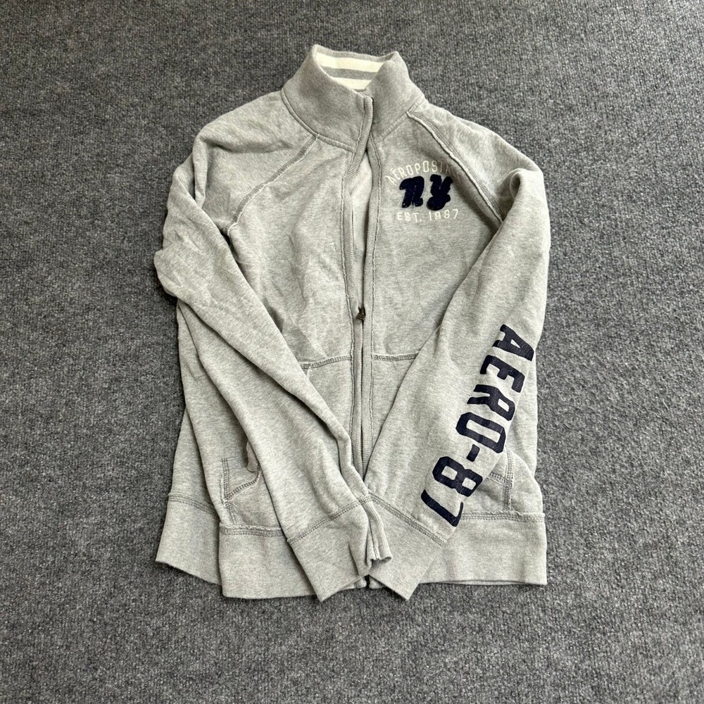 Aeropostale Full Zip Sweatshirt Womens Size S Gray Logo Fleece Mock Neck Jacket
